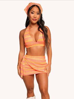 Orange/Pink Matching Skirt Set with Bandana NWT